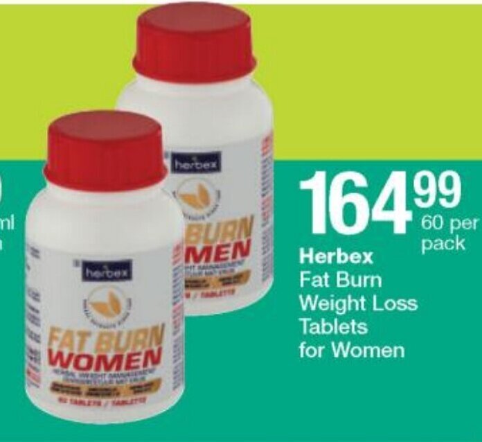 Herbex Fat Burn Weight Loss Tablets for Women 60 per Pack offer at Checkers
