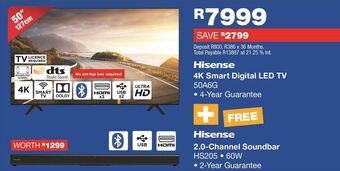 Hisense 4k smart digital led tv 50a6g