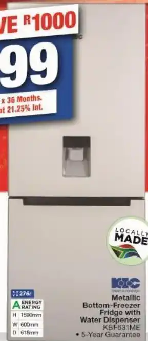 OK Furniture Metallic bottom-freezer fridge with water dispenser kbf631me offer