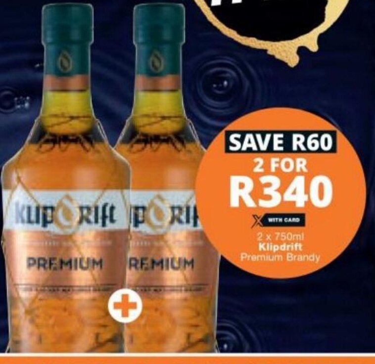 Klipdrift Premium Brandy 2x750ml offer at Checkers Liquor Shop