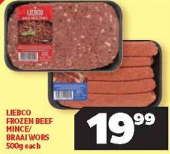 Usave Liebco Frozen Beef Mince/Braai Wors 500g offer