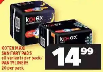 Usave Kotex Maxi Sanitary Pads 20 per Pack offer