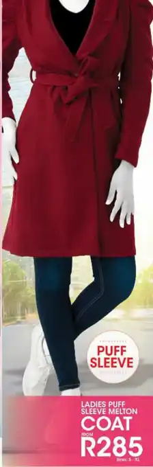 Fashion World Ladies Puff Sleeve Melton Coat S-XL offer