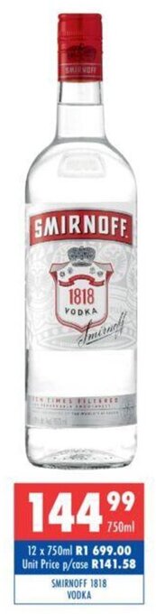 Ultra Liquors Smirnoff 1818 Vodka 750ml offer