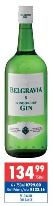 Ultra Liquors Belgravia Gin Range 750ml offer