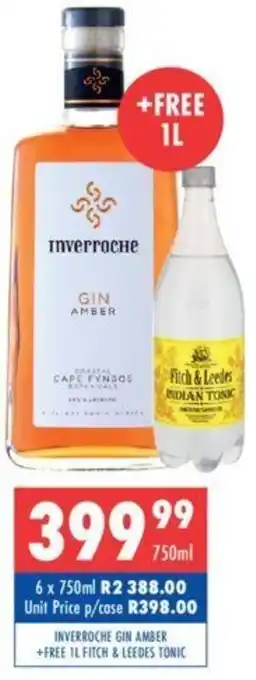 Ultra Liquors Inverroche Gin Amber +Free 1L Fitch & Leedes Tonic 750ml offer