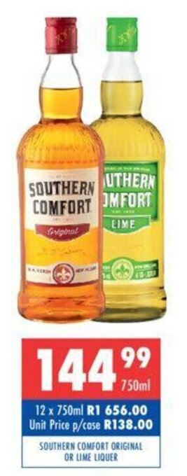 Ultra Liquors Southern Comfort Original or Lime Liqueur 750ml offer