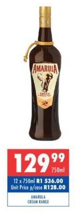 Ultra Liquors Amarula Cream Range 750ml offer