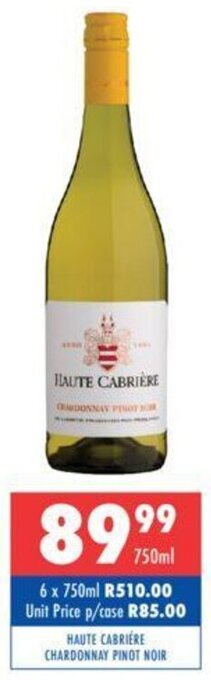 Ultra Liquors Haute Cabriére Chardonnay/ Pinot Noir 750ml offer