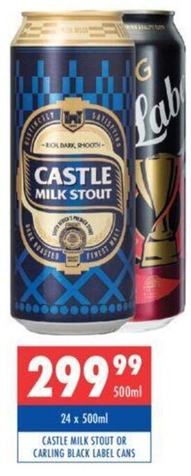 Ultra Liquors Castle Milk Stout Or Carling Black Label Cans 500ml offer