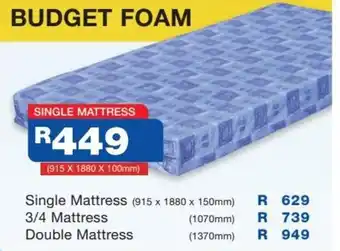 Ericssons Single Mattress 3/4 Mattress Double Mattress 915 x 1880 x 100mm offer