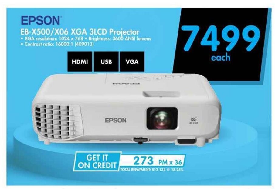 EPSON EBX500 / X06 XGA 3LCD Projector offer at Makro