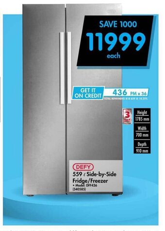 Makro Defy - 559 L Side-by-Side Fridge / Freezer offer