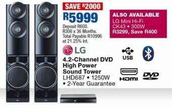 OK Furniture Lg 4.2 channel dvd high power sound tower lhd687 offer