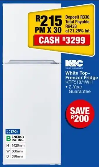 OK Furniture White top freezer fridge ktf518/1wh offer