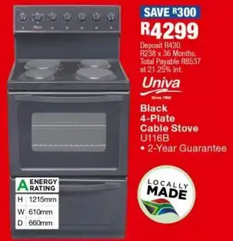 OK Furniture Black 4 plate cable stove u116b offer