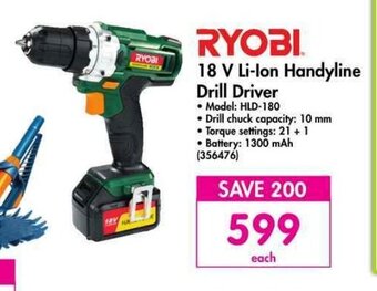 Makro Ryobi 18V Li-Ion Handyline Drill Driver offer