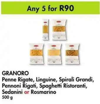 Makro GRANORO Penne Rigate, Linguine, Spirali Grandi, Pennoni Rigati, Spaghetti Ristoranti, Sedanini or Rosmarino 500g offer