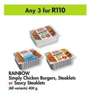Makro RAINBOW Simply Chicken Burgers, Steaklets or Saucy Steaklets 400g offer