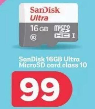 PEP Sandisk 16gb ultra microsd card class 10 offer