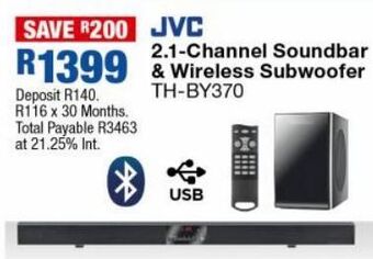 OK Furniture Jvc 2.1 channel soundbar & wireless subwoofer th-by370 offer