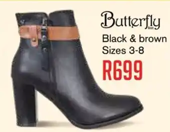 Butterfly Foot Black & Brown Sizes 3-8