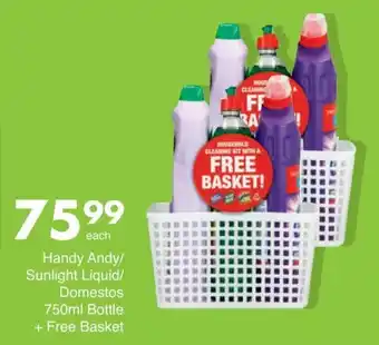 Save Handy Andy / Sunlight Liquid / Domestos 750ml Bottles + Free Basket offer