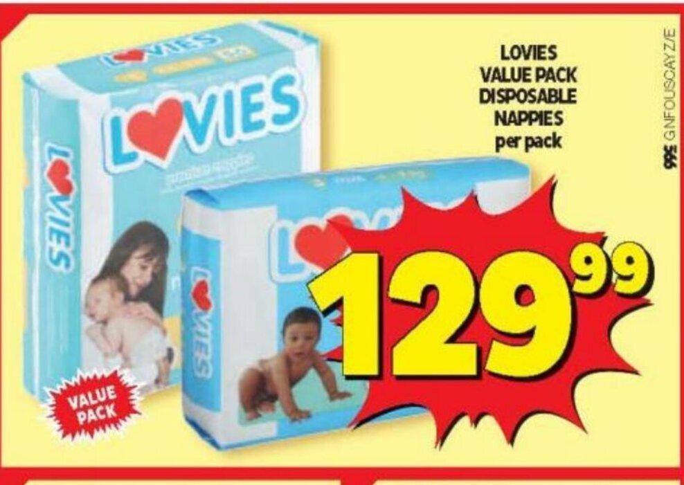Lovies Value Pack Disposable Nappies per pack offer at Usave