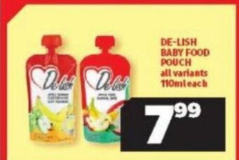Usave De-Lish Baby Food Pouch All Variants 110ml each offer