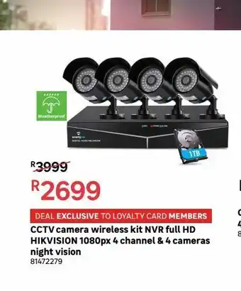 Leroy Merlin Cctv camera wireless kit nvr full hd hikvision 1080px 4 channel & 4 cameras night vision offer