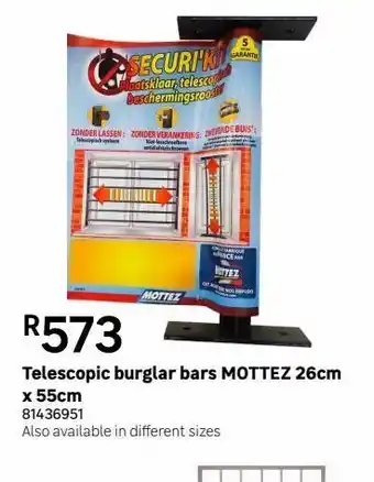 Telescopic burglar bars mottez 26cm x 55cm