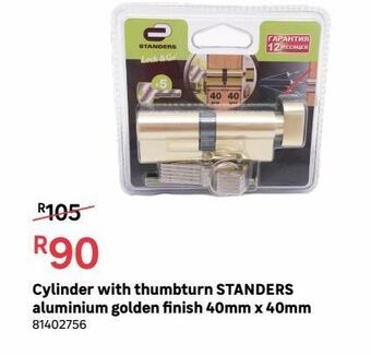 Cylinder with thumbturn standers aluminium golden finish 40m x 40mm