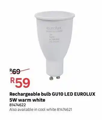 Leroy Merlin Rechargeable bulb gu10 led eurolux 5w warm white offer