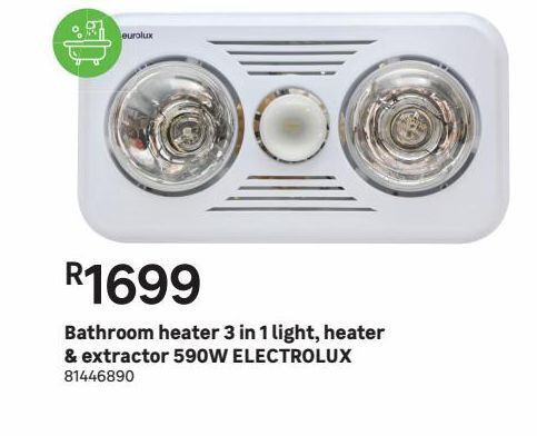 Bathroom heater 3 in 1 light, heater & extractor 590w electrolux offer ...