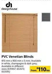 Builders Warehouse Design House PVC Venetian Blinds-470mm x 900mm x 5mm Each offer