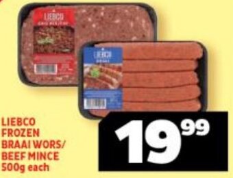 Usave Liebco Frozen Braaiwors / Beef Mince 500g offer