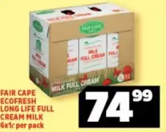 Usave Fair Cape Ecofresh Long Life Cream Milk 6 x 1L per pack offer