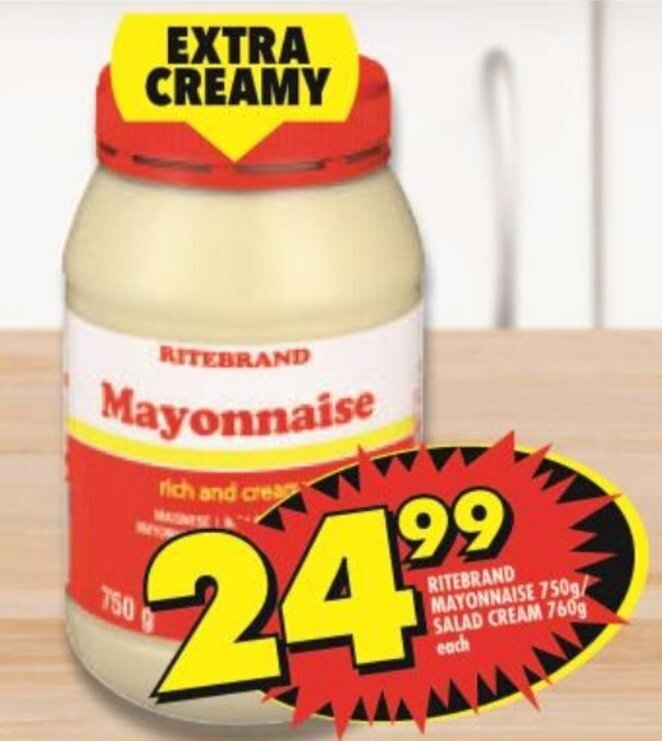 Ritebrand Mayonnaise 750g / Salad Cream 760g offer at Shoprite