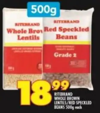 Shoprite Ritebrand Whole Brown Lentils / Red Speckled Beans 500g offer
