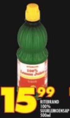 Shoprite Ritebrand 100% Lemon Juice 500ml offer