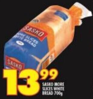Shoprite Sasko More Slices White Bread 700g offer
