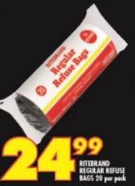 Shoprite Ritebrand Regular Refuse Bags 20 per pack offer