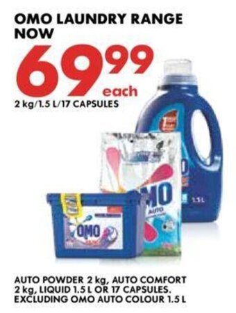 Woolworths Omo Laundry Range 2kg /1.5L /17 capsules offer