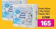 Game Great Value 2 Ply Toilet Tissue 18's Pack-For 2 offer