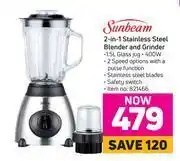 Game Sunbeam 2 In 1 Stainless Steel Blender & Grinder offer