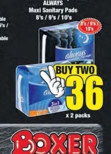 Boxer Always sanitary pads 2 offer