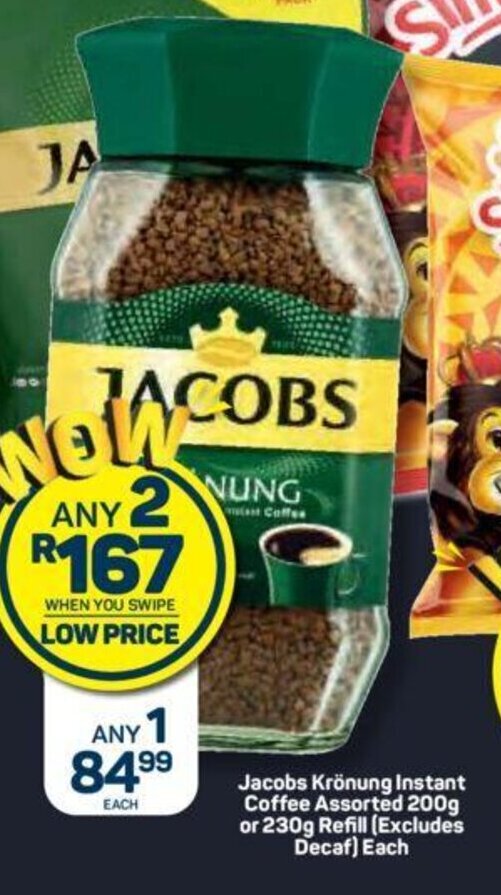 Jacobs Kronung Instant Coffee Assorted 200g or 230g Refill offer at