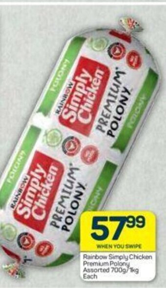 Pick n Pay Rainbow Simply Chicken Premium Polony Assorted 700g/1kg each offer