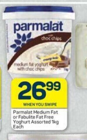 Pick n Pay Parmalat Medium Fat or Fabulite Fat Free Yoghurt Assorted 1kg each offer