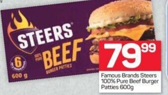 Pick n Pay Famous Brands Steers 100% Pure Beef Burger Patties 600g offer